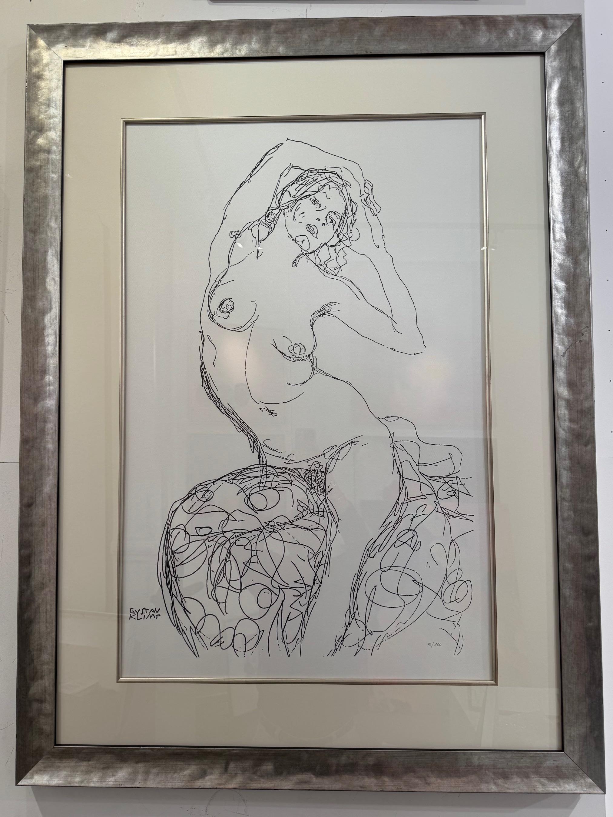 Sitting Nude - Female nude after the original drawing of Gustav Klimt art deco