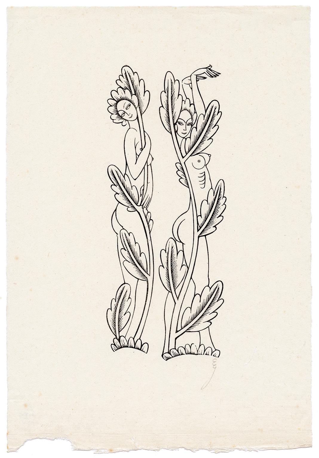 'Naked Girl in Spray, Head Thrown Back' — 1930s Modernist Female Nude