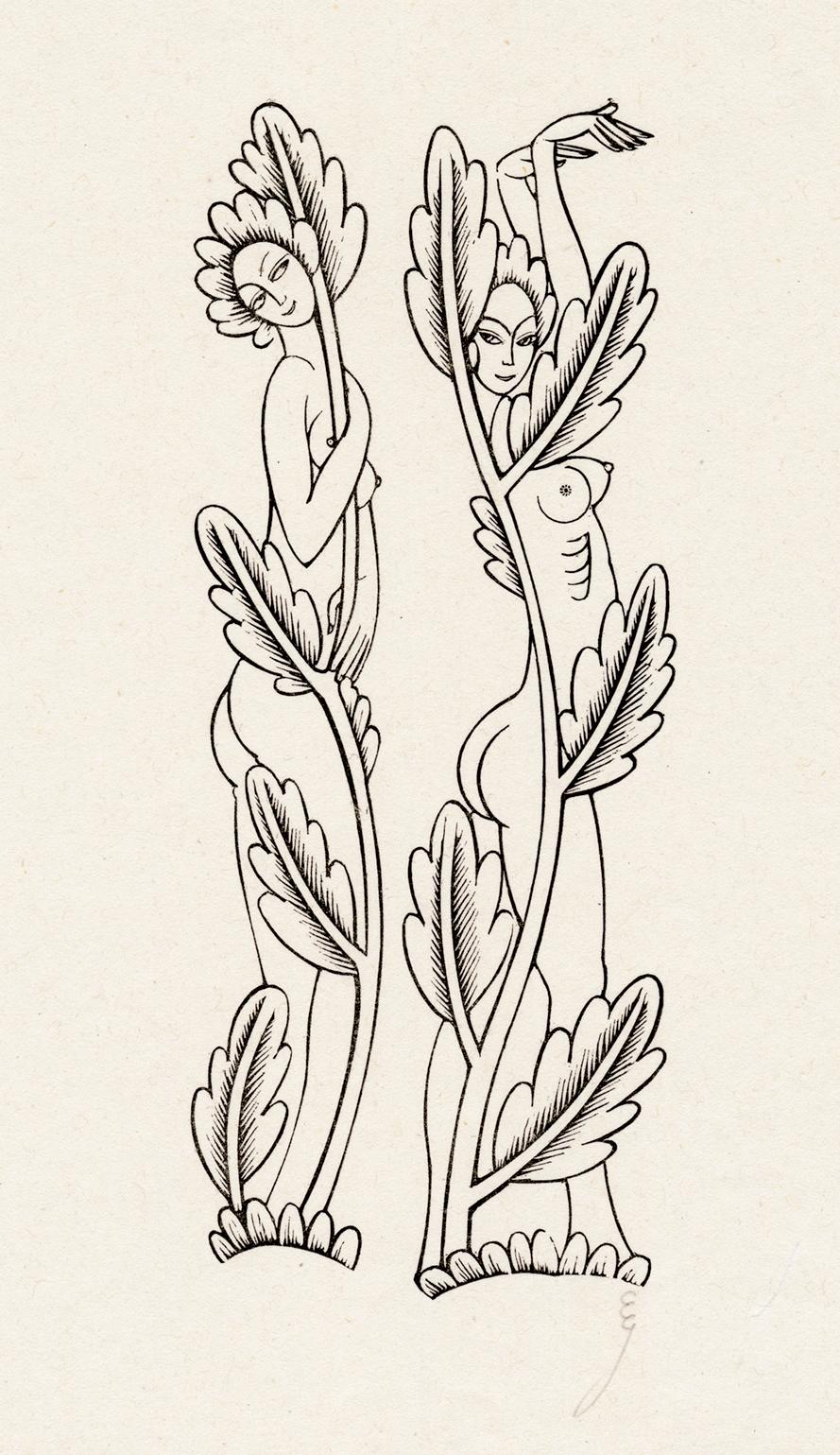 'Naked Girl in Spray, Head Thrown Back' — 1930s Modernist Female Nude