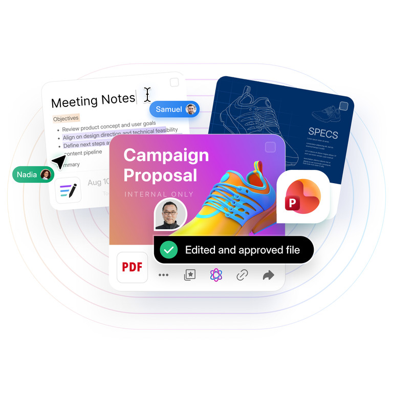 team members commenting and collaborating on campaign proposal files