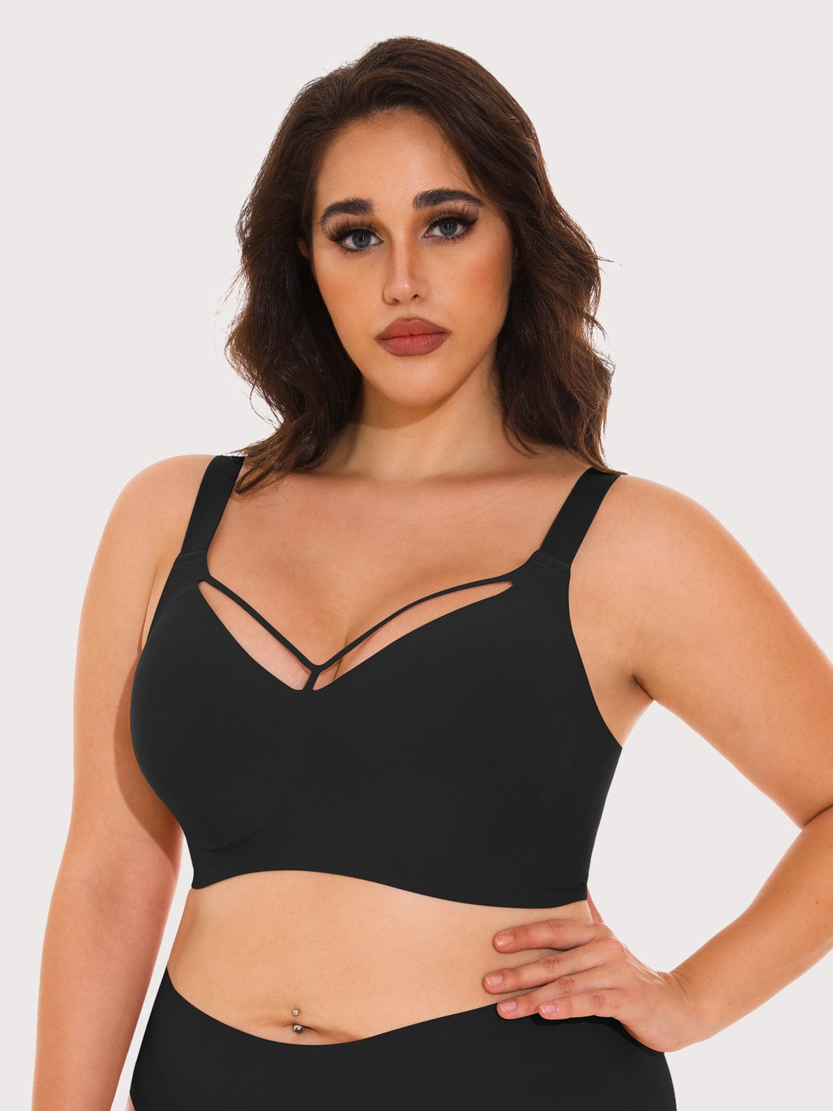 FallSweet Wireless Bras Wireless Seamless V Neck Bras for Women Plus Size Smooth Bralettes