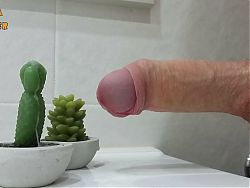 Handjob double cumshot on two wax cacta. Big loads, jeriking off with masturbation.