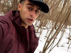 Cumshot on snow - intense jerking - quick cumshot public