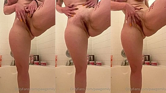 Pawgemily playing with her naked pussy in the shower