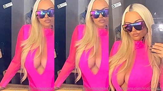 Lindsey Pelas showing off her big tits in pink top