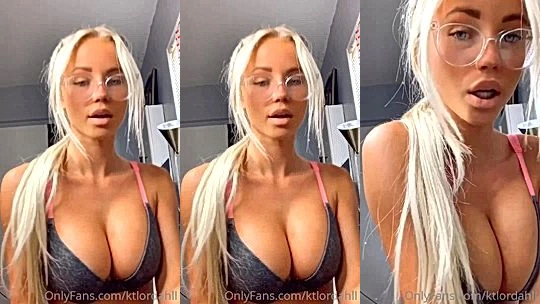 Kt Lordahl teasing her big tits in blue bra