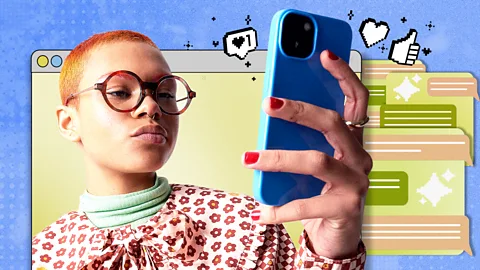 A collage of a woman looking at a phone (Credit: Serenity Strull/ BBC)