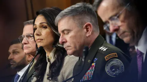 Federal Bureau of Investigation Director Kash Patel, Director of the Defense Intelligence Agency (DIA) Lt. Gen. James Adams III, Director of National Intelligence Tulsi Gabbard, Army Lt. Gen. William Hartman and Central Intelligence Agency Director John Ratcliffe testify