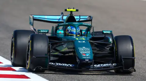 Fernando Alonso driving the 2026 Aston Martin during testing in Bahrain