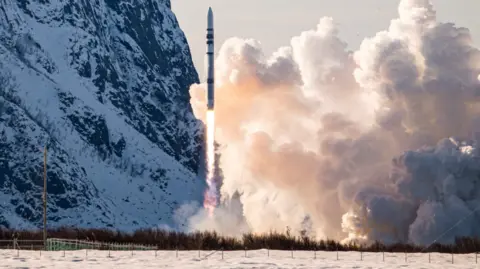 A rocket takes off from a base in Norway