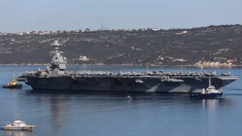 USS Gerald R. Ford aircraft carrier in Souda Bay on the island of Crete