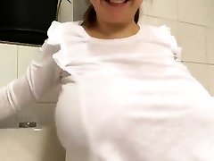 Monster bosoms teen taking a steaming shower live