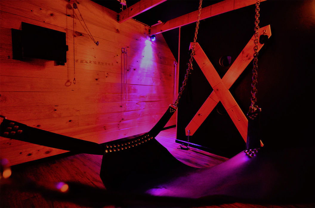 The dungeon at Menfriends with a sling and St Andrews cross ready for use