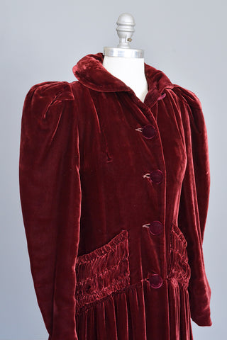 1930s 40s Merlot Velvet Maxi Vintage Evening Dress Coat