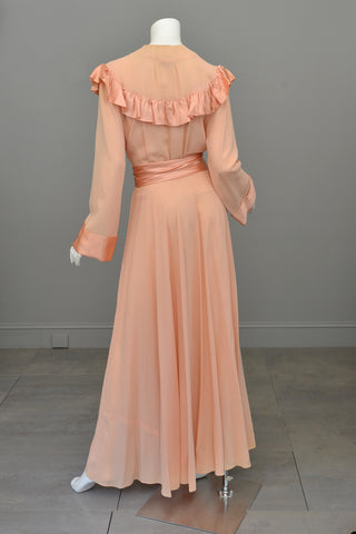 1930s Peach Crepe Satin Ruffle Glamorous Robe - Call me Eda