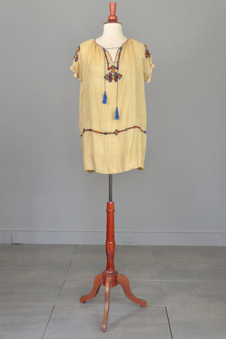 Vintage embroidered tissue silk deco flapper tunic